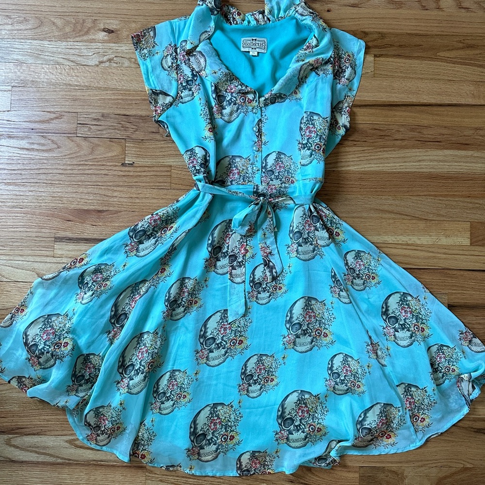 Collectif London Teal Skull Swing Dress